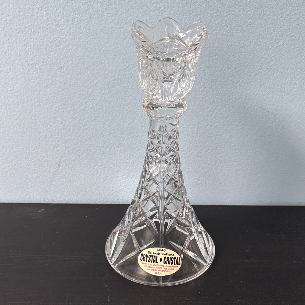 Vintage New Lead DePlomb Tulip Elegant Crystal Decor Candle Holder Made in USA !